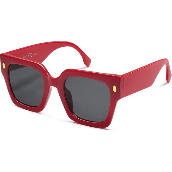 Women's Luxury Large Vintage Oversized Square Eyes Protecting Red Sunglasses - Picture 3 of 6